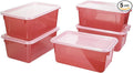 Storex Small Cubby Bins – Plastic Storage Containers for Classroom with Non-Snap Lid 12.2 x 7.8 x 5.1 inches Tint Red 5-Pack (62481A05C)