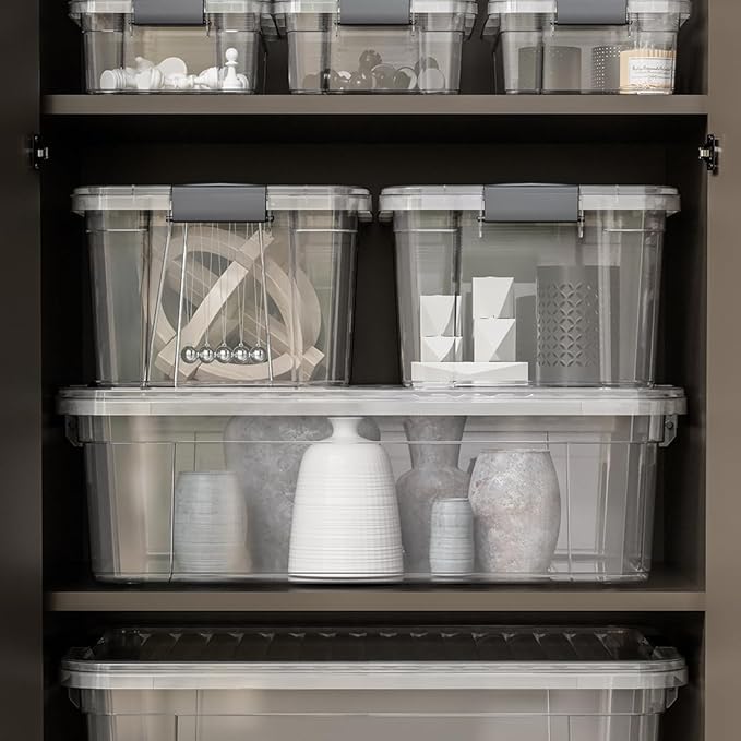 Superio Clear Storage Boxes with Lids 26 Quart Plastic Container Bins for Organizing Stackable Crates BPA Free Non Toxic Odor Free Organizers for Home Office and Dorm 6 Pack