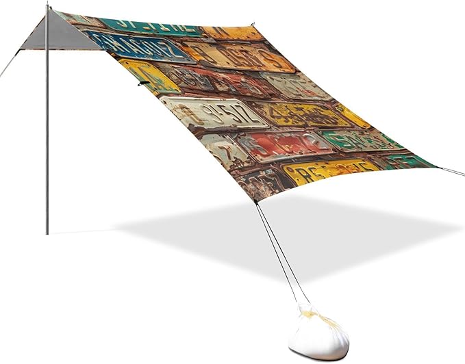 ALAZA Old License Plates Museum on Bricks Beach Tent Sun Shelter Portable Canopy Sunshade for Outdoor Camping Picnics Backyard Fun 10x9 ft
