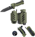 sayram Survival Multi Tool - 4-in-1 Tactical Knife Rechargeable Flashlight Pulse Arc Lighter Hand Crank Generator for Emergency Camping &amp Outdoor (Belt Sheath Included) (Green)