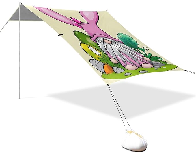 Spring Easter Gnome Beach Tent Sun Shelter Set UPF50+ UV Protection 10.5 x 9.19 FT Camping Shade Canopy with Sandbags Sand Anchors Carrying Bag and Others