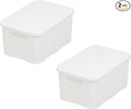 Basket with Lid in Rattan Design Set of 2 Size M 10 L BPA-Free Plastic PP White 32.3 x 22.5 x 15 cm Pack of 2