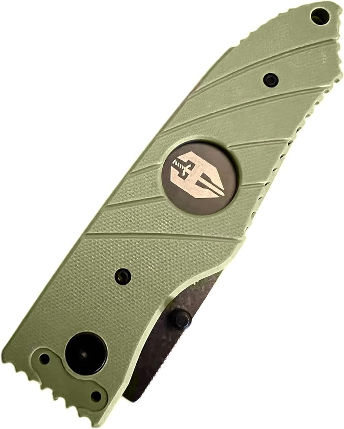 HOFFNER 3.5 EDC Folding Knife with Pocket Clip VG10 Japanese Stainless Steel Black Acid Washed Tanto Blade - (Flatline Olive Medium Texture Grip) - Camping Hiking Outdoor Survival
