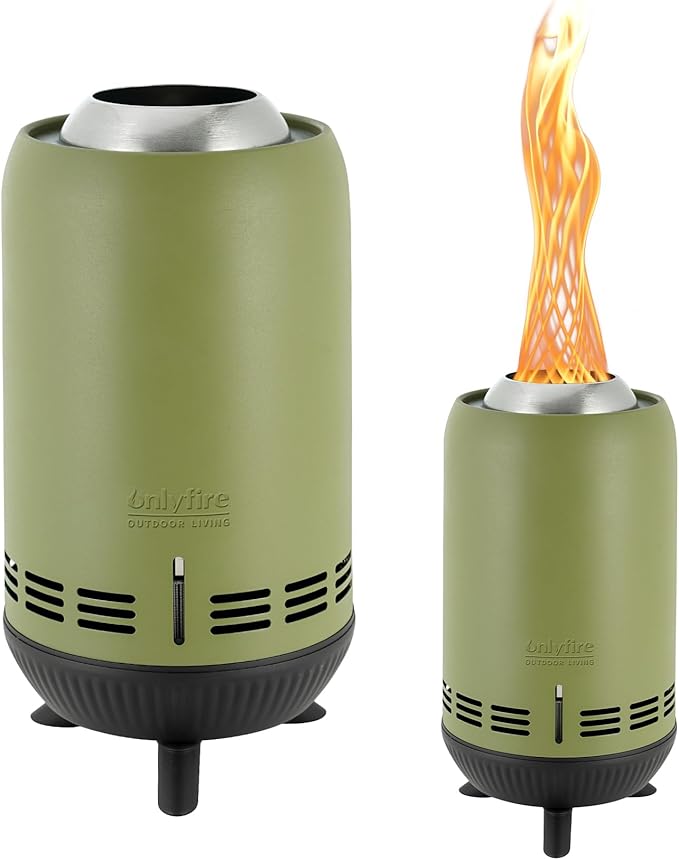 ONLYFIRE OUTDOOR LIVING 12 Tabletop Fireplace with Carrying Bag Portable Fire Pit for Camping RV Tailgating Patio Backyard Bonfire Smokeless Camp Stove Stainless Steel #FP054 Green
