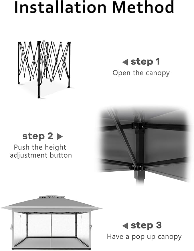 13x13ft Pop Up Gazebo Outdoor Canopy Tent with Mosquito Netting Heavy Duty Party Tent Shelter with Waterproof and Ultraviolet Double Roof for Backyard Garden Lawn and Deck (Grey)