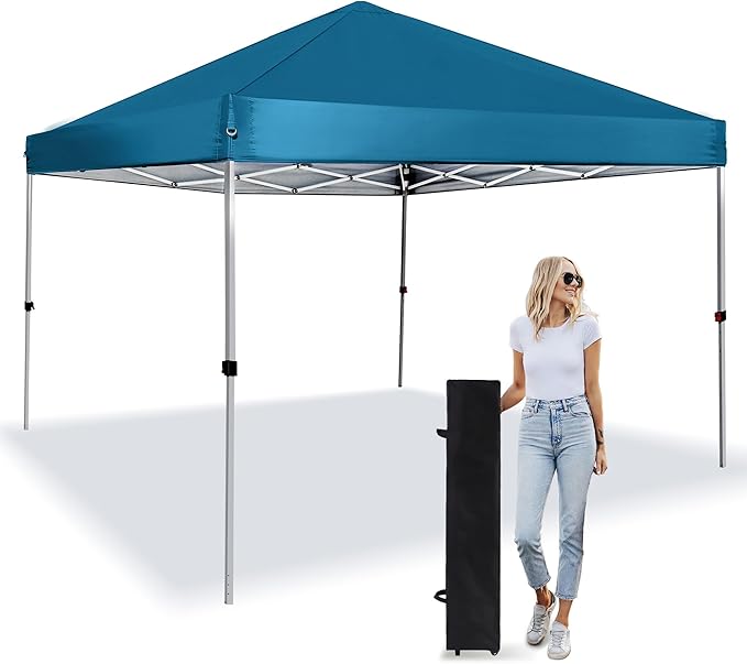 Pop Up Canopy 8X8 FTPortable Sun Instant Shelter w/Backpack BagWaterproofAdjustable Straight Leg Heights CanopiesOutdoor Tents for PartiesCampingCommercial EventLake Blue