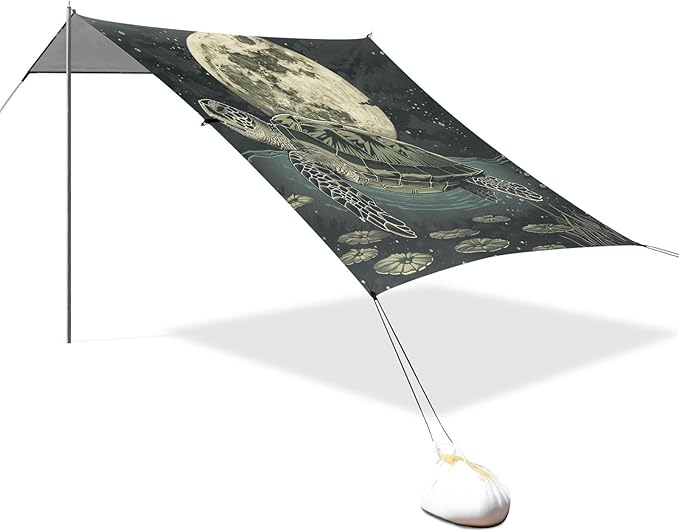 ALAZA Turtle Moon Water Beach Tent Sun Shelter Portable Canopy Sunshade for Outdoor Camping Picnics Backyard Fun 10x9 ft