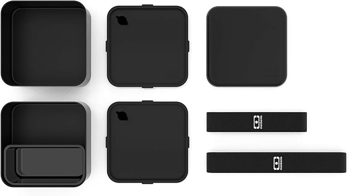 monbento - Large Bento Lunch Box MB Square Onyx with 2 Compartments - 57 oz - Leakproof Lunch Box for Work/Picnic/Meal Prep - BPA Free - Microwave &amp Dishwasher Safe - Black