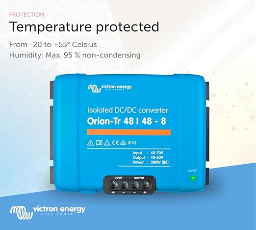 Victron Energy Orion-Tr DC to DC Converter - 48/48-Volt 8 amp 380-Watt - IP43 Protected - for Dual Battery Systems - Isolated