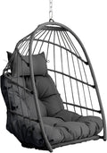 Outdoor Garden Rattan Egg Swing Chair Hanging Chair PE Hanging Chair GrayGray+Gray