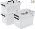 6 L Lidded Storage Bins Clear Plastic Box with Handle 4 Pack