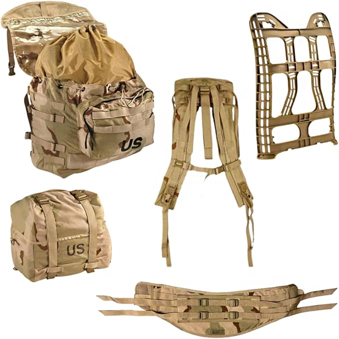 M MCGUIRE GEAR GI MOLLE II 3-Color Desert 5-Piece Pack System Tactical Field Pack Padded Shoulder Straps Sleep System Carrier Waist Belt and Pack Frame