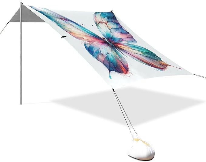 ALAZA Butterfly Watercolor Beach Tent Sun Shelter UPF50+ Protection Beach Shade Canopy w/ 4 Sandbags for Outdoor Camping Fishing Backyard Fun Picnic 10x9 ft