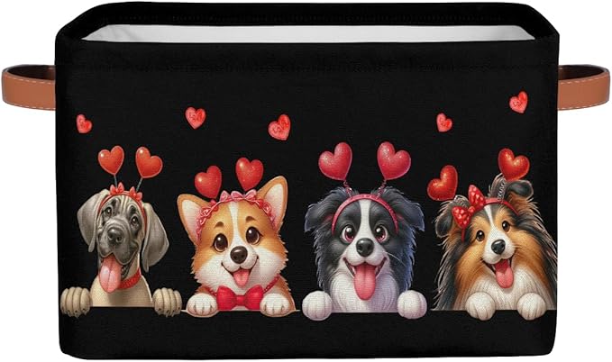 Pardick Basket Storage Bins Cute Animal Dog Rectangle Cube Basket Box Kids Girls Boys Toys Organizer Beaket Decor Foldable with Handle for Living Room Bedroom Closet Nursery Office Shelf Gifts