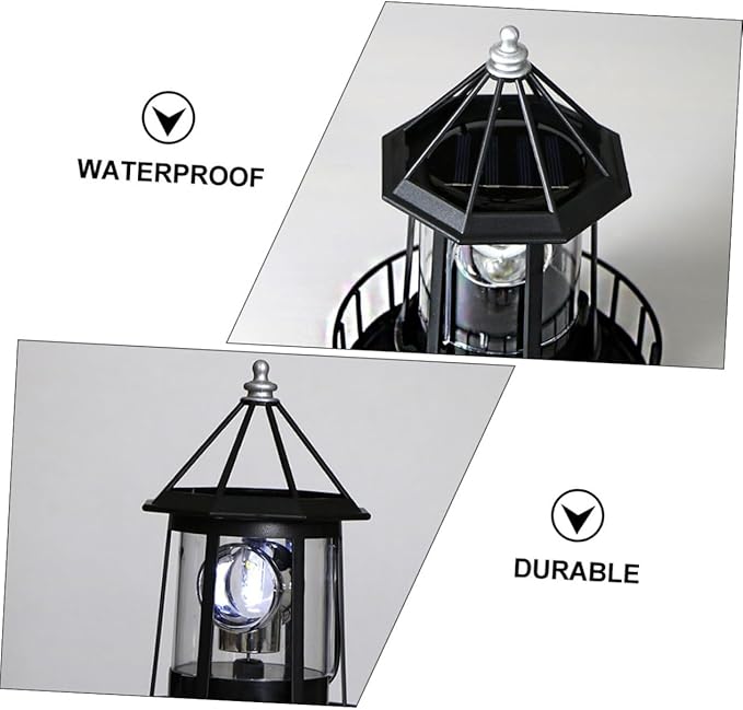 DOITOOL Led Solar Revolving Lighthouse Light Outdoor Rotating Landscape Lamp Waterproof Solar Powered Lantern for Garden Patio Yard Decoration