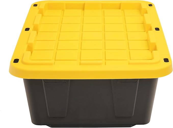 CX BLACK &amp YELLOW 15-Gallon Heavy Duty Tough Storage Container &amp Snap-Tight Lid (9.5H x 20.6W x 30.6D) Weather-Resistant Design and Stackable Organization Tote [3 Pack]