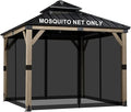 BPS 10' x 10' Gazebo Universal Mosquito Netting Screen Replacement 4-Panel Mesh Screen Walls with Double Zippers for Outdoor Patio Khaki (Mosquito Net Only)