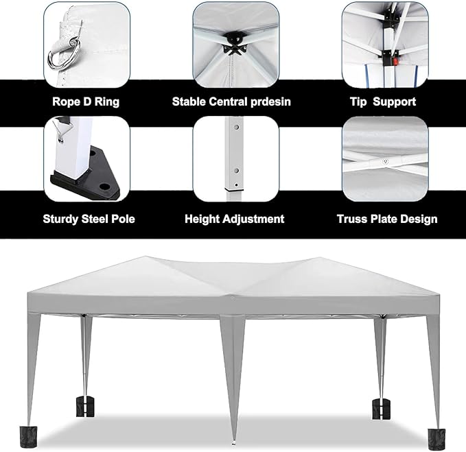 KEIKI 10'x20' Folding Canopy with 6 Removable Sidewalls Outdoor Event Shelter Gazebo Portable Tents for Parties Carport Camping Garden Patio Black