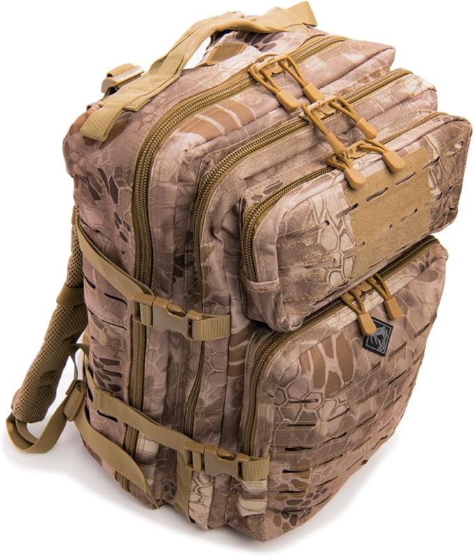 Large Laser-cut MOLLE Backpack with Pistol Retention System Desert Python Modular and Lightweight Design for EDC Range or Tactical Use