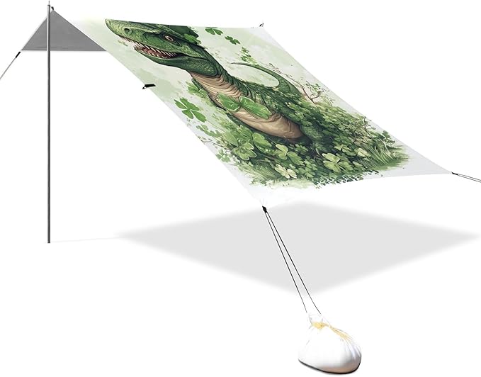 ALAZA Happy St. Patrick's Day Shamrock Dinosaur Beach Tent Sun Shelter Portable Canopy Sunshade for Outdoor Camping Picnics Backyard Fun 10x9 ft