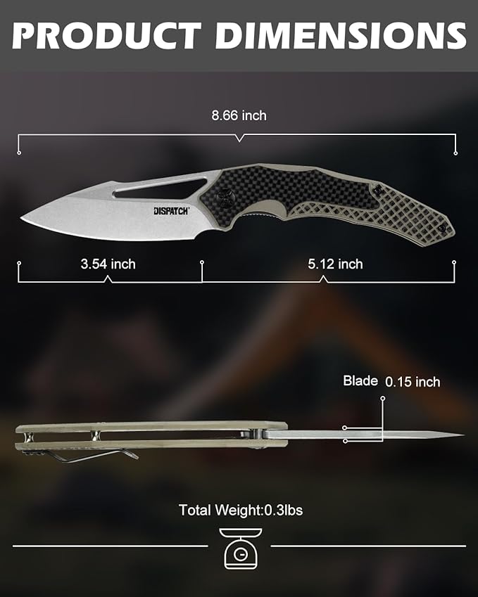 Dispatch Pocket Knife for Men Women 3.54 Inch 8Cr13MoV Stainless Steel Blade with G10 Handle Folding Knives with Clip for Outdoor Hunting Hiking Camping Survival EDC Tools