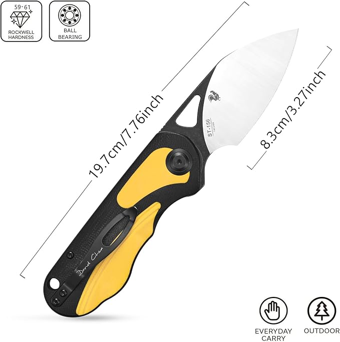 Sitivien ST156 Pocket Folding Knife Sandvik 14C28N Steel Blade with G10 HandleChinese Zodiac Series EDC Tool Knifes for Camping Hiking Survival Fishing(Yellow)