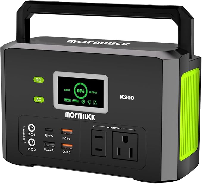 Portable Power Station 200W (400W Peak)Mormluck Solar Power Station with 110V AC Outlet32000mAh Backup Lithium Battery Generator for Home Backup Outdoor Emergency RV