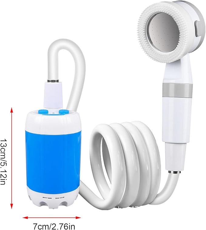 Portable Camping Shower Outdoor Camp Shower Pump Upgrade Rechargeable Electric Showing Pump with 2 Spray Modes 2M Long Hose for Camping Hiking Traveling RV