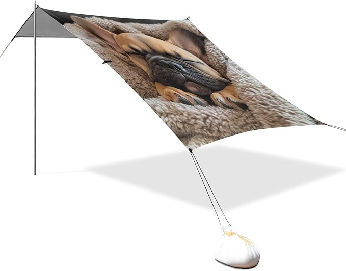ALAZA Sleeping French Bulldog Puppy in A Soft Blanket Beach Tent Sun Shelter Portable Canopy Sunshade for Outdoor Camping Picnics Backyard Fun 10x9 ft