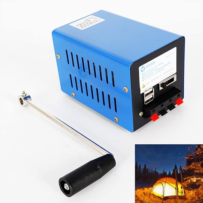 Gdrasuya10 20W Blue Hand Crank Power Generator Manual Crank Dynamo with USB Generator Portable Emergency Generator for Travel Camping Hiking Power Failure