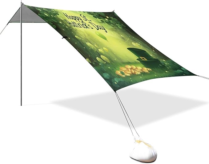 xigua St. Patrick's Day Beach Tent Sun Shelter with Carrying Bag - Silver Coated Oxford Fabric Beach Canopy for Beach Camping Fishing - Includes Windproof Ropes Sandbags &amp Stakes
