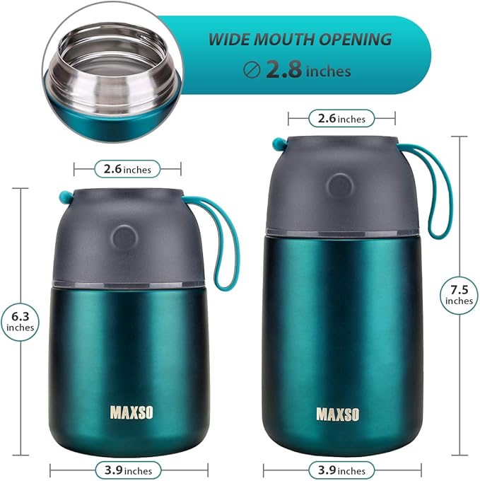 MAXSO 2 Pack Soup Thermo for Hot &amp Cold Food for Kids Adults Vacuum Insulated Food Jar Thermal Lunch Containers Travel Food Flask with Spoon (24 oz17 oz) (Matte Green)