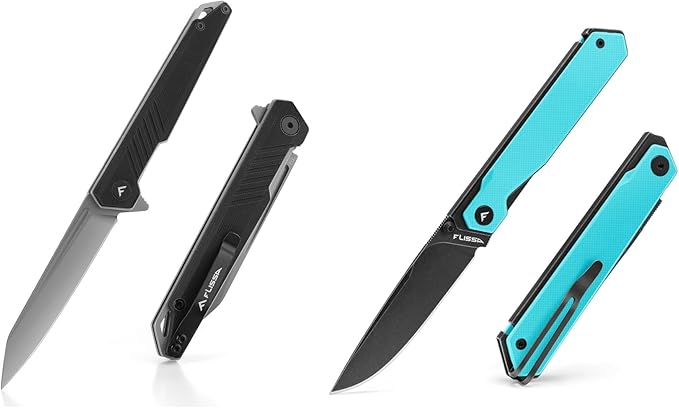 FLISSA 2PCS Folding Knife Set Pocket Knife with D2 Steel Blade G10 Handle Pocket Clip Lightweight Tactical Knife for Camping Hiking Hunting EDC Daily Use