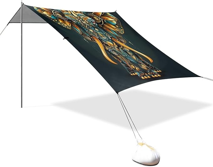 ALAZA Indian Elephant Mandala Beach Tent Sun Shelter UPF50+ Protection Beach Shade Canopy w/ 4 Sandbags for Outdoor Camping Fishing Backyard Fun Picnic 10x9 ft
