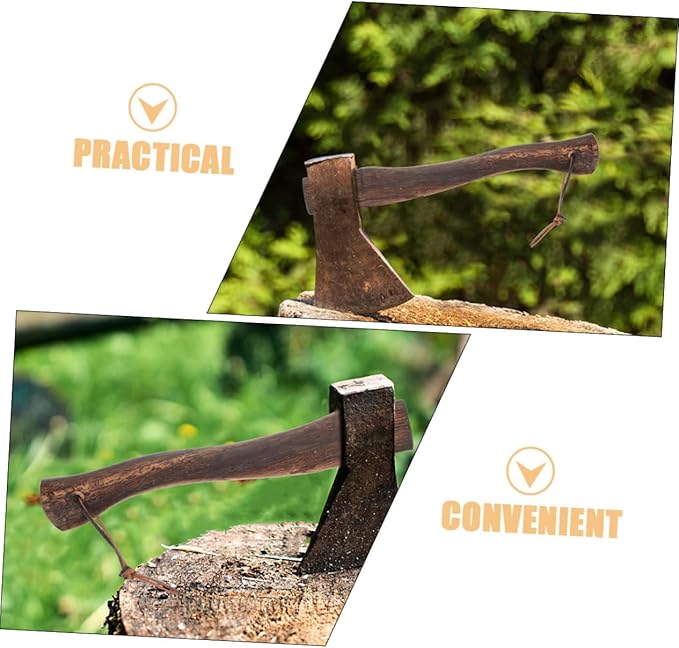 Happyyami 2pcs Mini Axe Replacement Handle Wooden Grip Slip Design Ergonomic for Firewood Cutting Gardening and Outdoor Activities