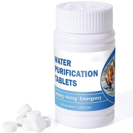 Water Purification Tablets (100 Count) - Water Tablets Purification for Drinking for Camping Boating Hiking Backpacking Emergencies - Portable Water Treatment for Safe Drinking Anywhere