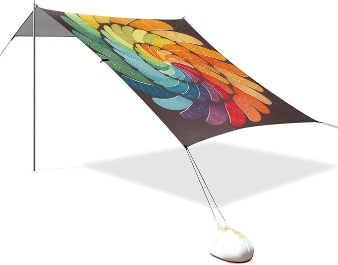 Brown Tie-dye Background Rainbow Colors Tie-dye Pattern Beach Tent UPF50+ Lightweight Portable Sun Shelter with Carrying Bag for Camping Picnics Backyard