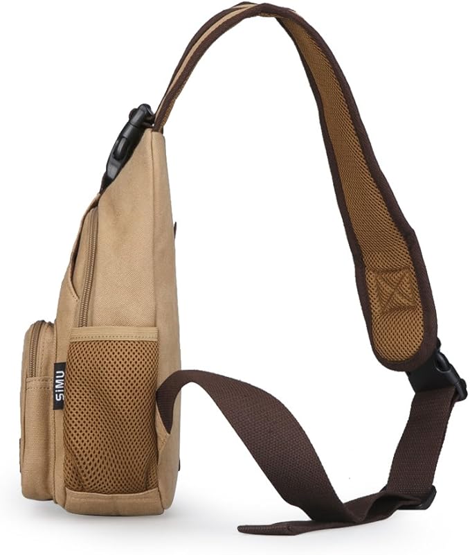 SIMU Sling Bag Pack Canvas Shoulder Sling Backpack Small Crossbody Chest Bag for ipad mini (Khaki)