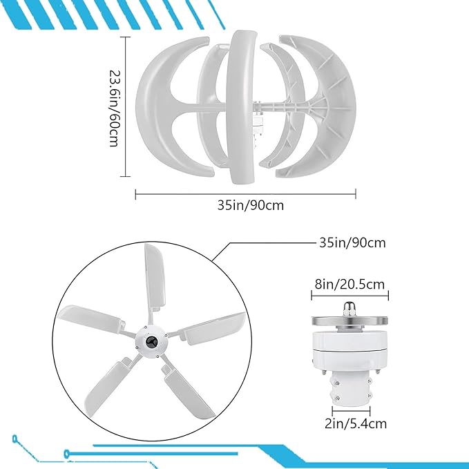 16000W Wind Turbines Generator5 Blades 12V/24V/48V Vertical Axis Wind Turbines Generator Kit3 Phase AC Permanent Magnet Generator Kit for Home Hybrids Streetlight Use(White48V)