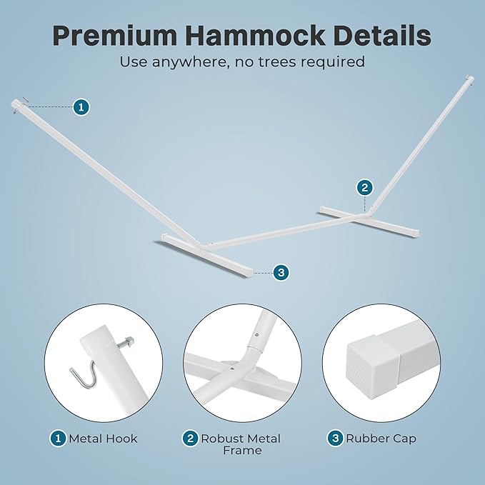 SUPERJARE Hammock with Stand 2 Person Heavy Duty Hammock with Padded Cotton Detachable Pillow &amp Strong Curved-Bar &amp Portable Carrying Bag Perfect for Outdoor &amp Indoor Sky Blue