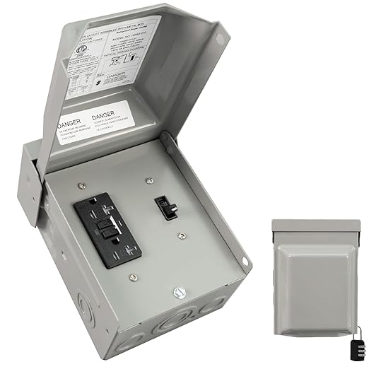 20 Amp WRTR GFCI with Switch Power Outlet Box 125 Volt Heavy Duty Lockable Weatherproof Outdoor Electrical Panel Outdoor Receptacle for EV Generator Trailer Motorhome ETL Listed HDS2-010