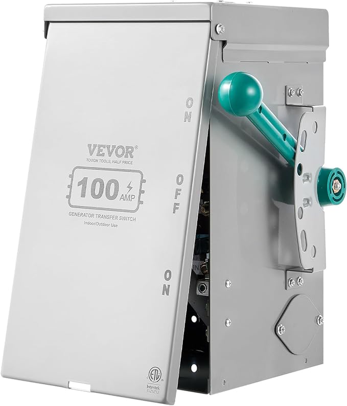 VEVOR 100A Manual Transfer Switch Generator Transfer Switch for Home 24000W Double-Throw Safety Switch NEMA 3R Outdoor/Indoor ETL Certified