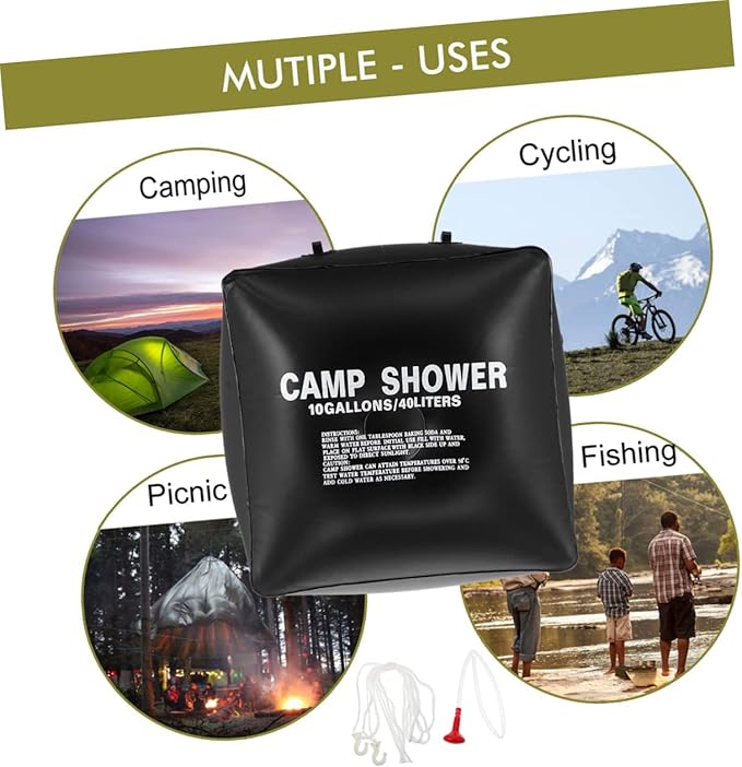 Abaodam 1set Solar Shower Bag for Camping Portable Outdoor Shower Bag Nozzle Hiking Fishing