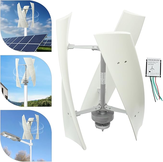100W Vertical Axis Wind Turbine Generator Permanent Magnet Generator with Intelligent Controller Low Noise Helical Design Windmill for Home Boats Street Lighting (12V100WStyle 4 White)