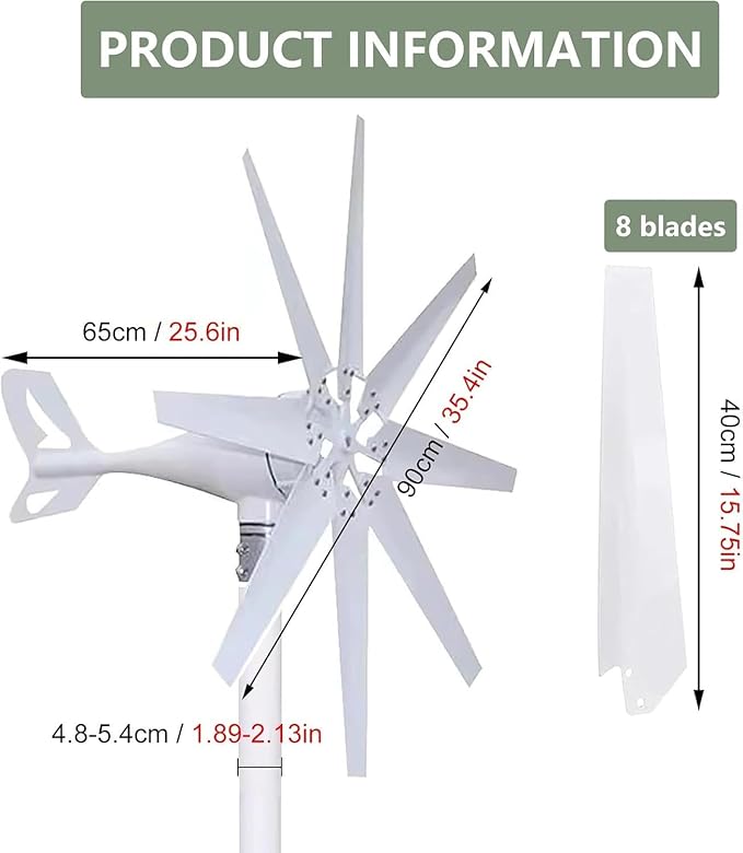 Wind Turbine Generator 14000W Wind Turbine Generator Kit 12V 24V 48V 8Blades with MPPT ControllerAuto Adjust Windward Direction for Marine/Household/Hybrid Solar Wind Power System¡­(48v With Controll