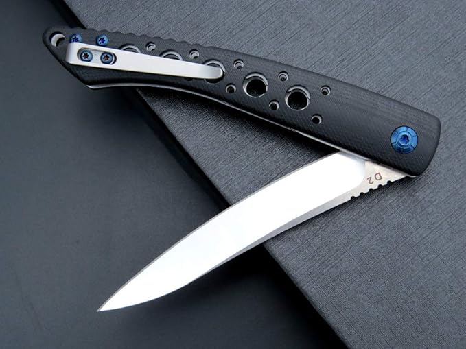 Eafengrow EF943 EDC Folding Knife D2 Steel Blade G10 Handle Flipper Knifes with Pocket Clip for Camping Hiking Survival Outdoor(black)