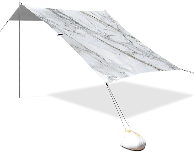 ALAZA White Marble with Hints of Black Pattern Beach Tent Sun Shelter Portable Canopy Sunshade for Outdoor Camping Picnics Backyard Fun 10x9 ft