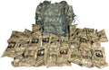 Genuine Previously Issued Military Ruck Sack - Military MRE Go Bag - 2021 Inspection Date - 24 Military MREs (2 Cases) with US Flag Patch (MOLLE ACU Ruck)