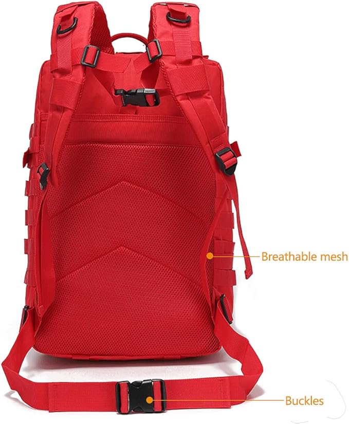 45L Military Tactical Backpacks Molle Army Assault Pack 3 Day Bug Out Bag Hiking Treeking Rucksack (Red)
