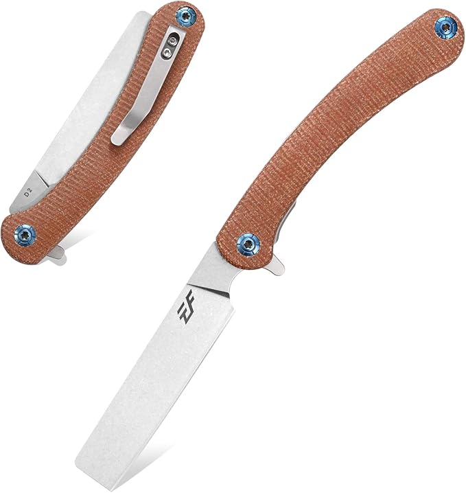 Eafengrow EF939 Folding Knife D2 Steel Blade Micarta Handle EDC Tool Pocket Knife Folder for Working Camping(Micarta Brown)